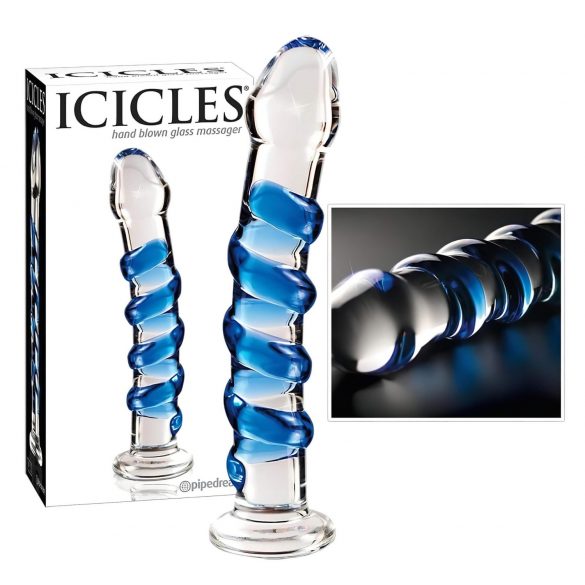 Icicles No. 5 - spiraalilasi dildo (läpinäkyvä sininen)