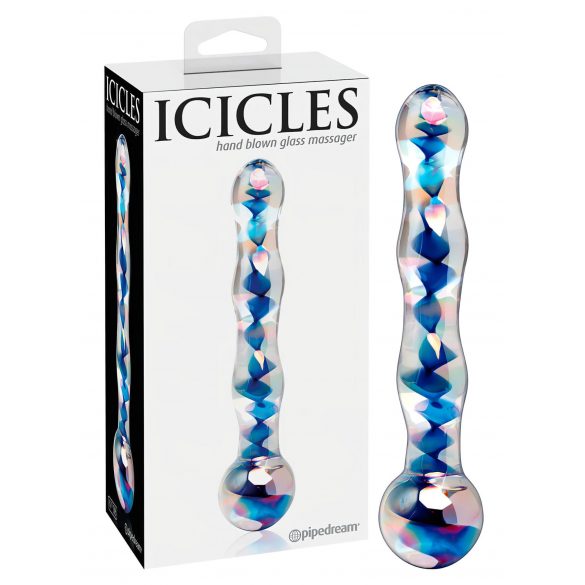 Icicles No. 08 - Aaltoileva kaksipäinen lasidildo (läpinäkyvä sininen)