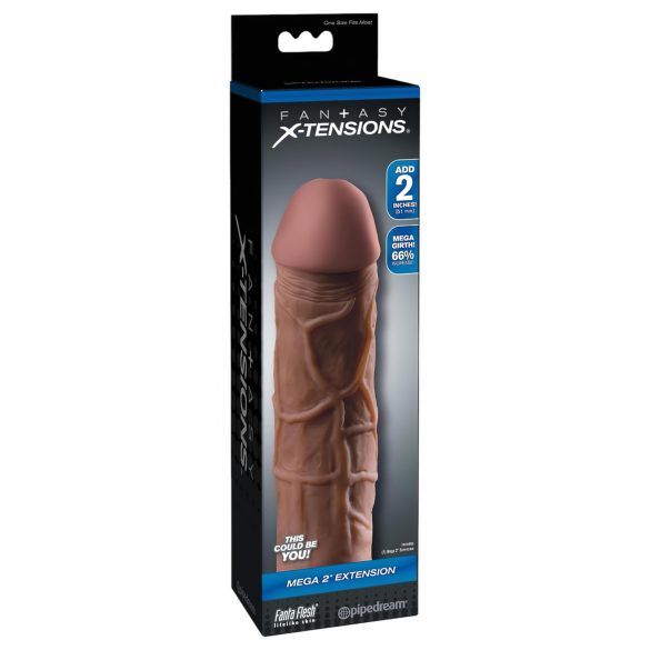 X-TENSION Mega 2 - aidon tuntuinen penisjatke (20,3 cm) - tumma luonnollinen