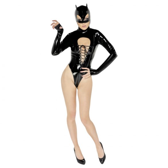 Black Velvet: Batwoman body mustilla hihoilla - M