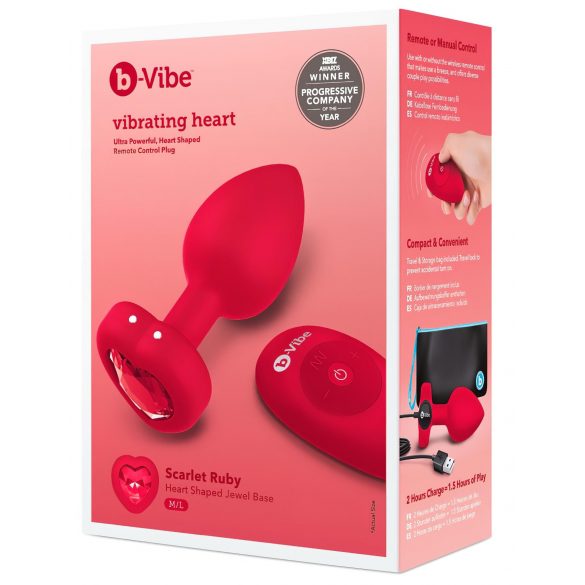 b-vibe HEART - Ladattava, kaukosäädettävä anaalivibraattori (punainen)