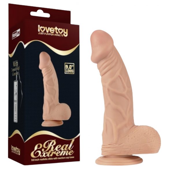 Lovetoy Real Extreme - Imitoitu Testikseillä Varustettu Dildo, Imupohja, 23 cm (Luonnonväri)